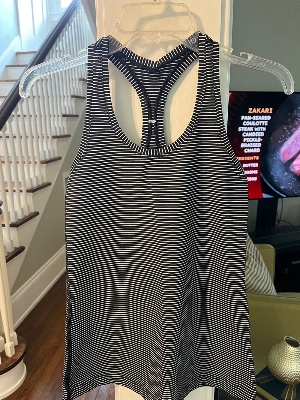 In new condition Black & White Striped Racerback Lululemon Tank Top